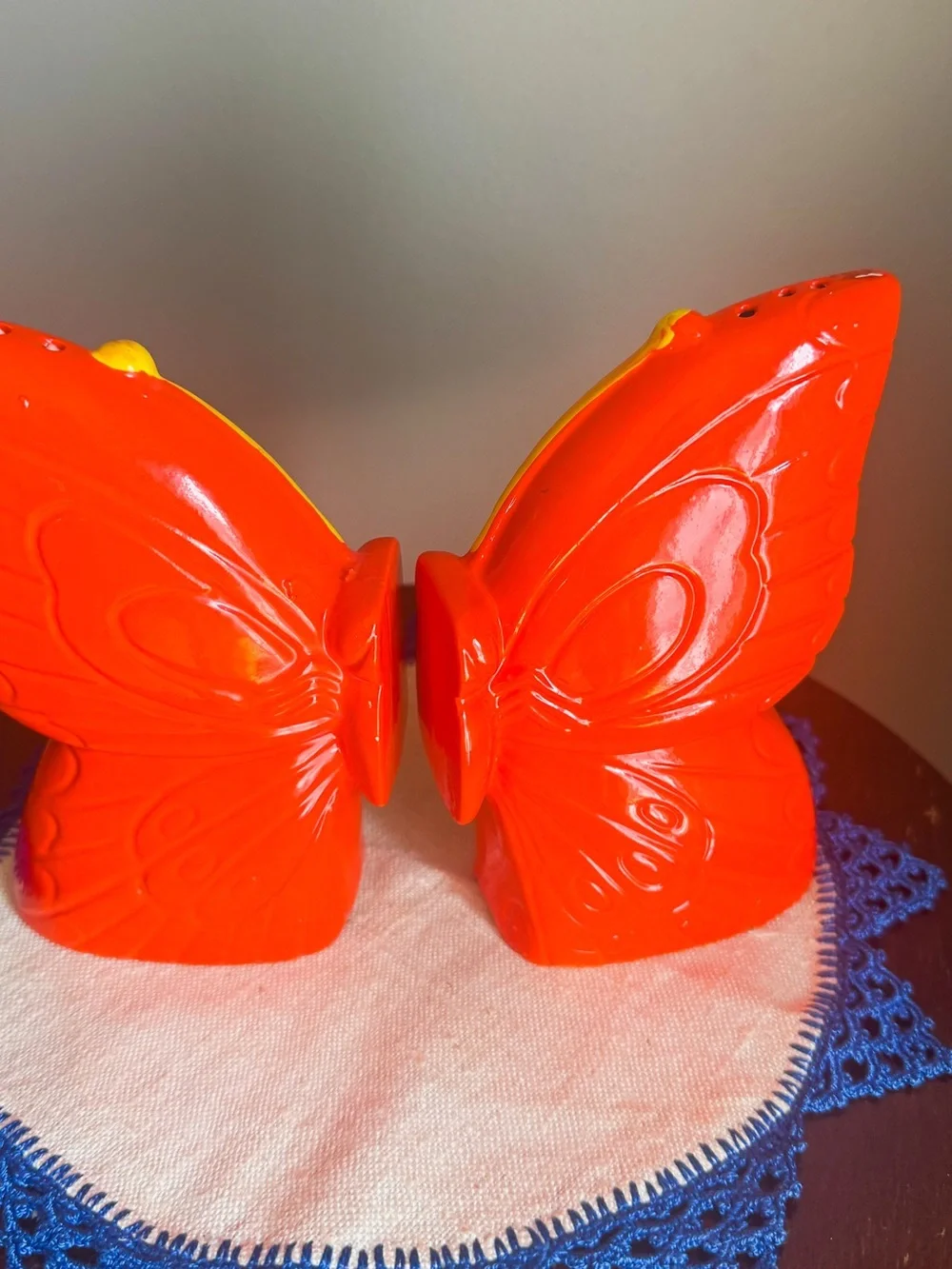 Vintage Rare Red Butterfly Ceramic Salt and Pepper Shakers